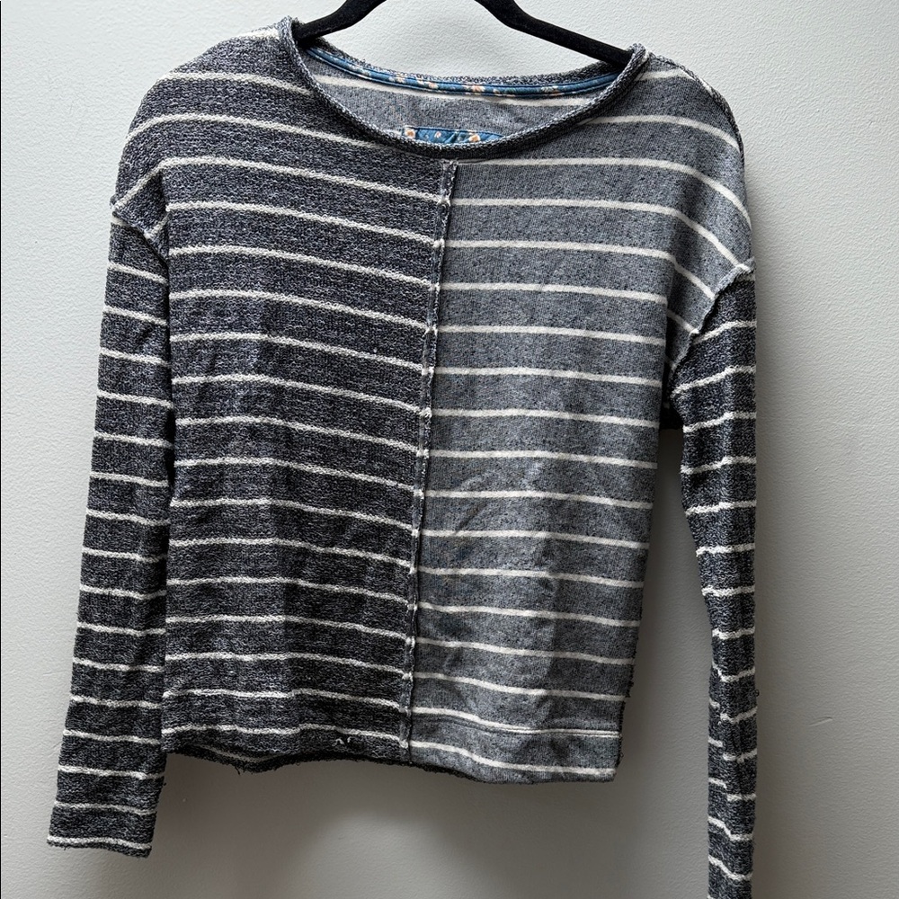 Anthropologie Blue Floral and Gray Striped Knit